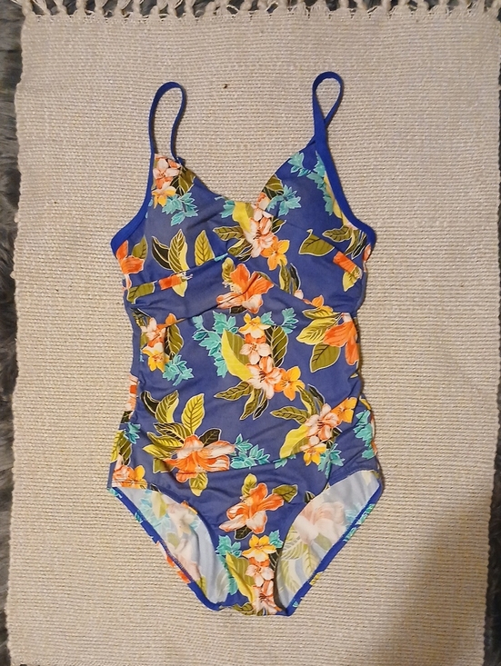 Jantzen Other - Jantzen Blue Floral One-Piece Swimsuit with Orange & Yellow Blooms